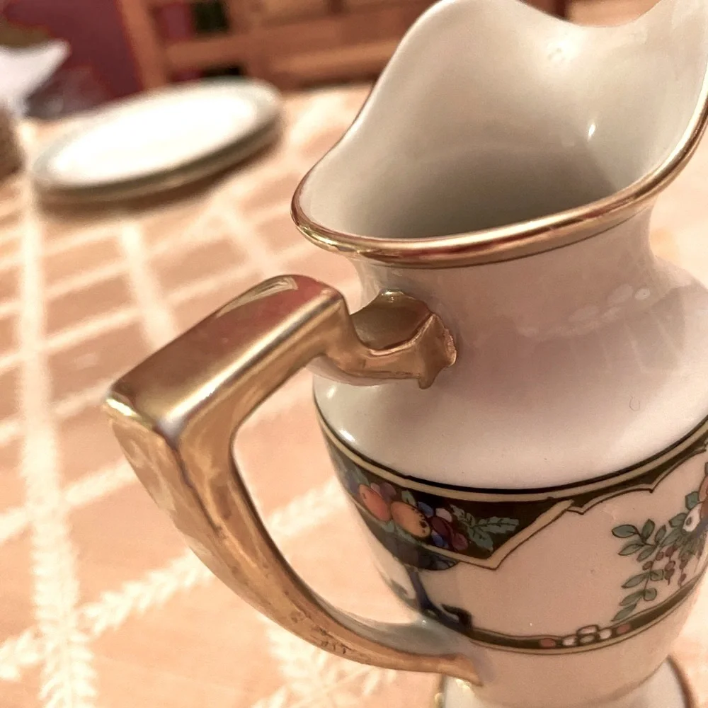 Noritake Creamer Pitcher Fruit & Floral Gold Trim Handpainted